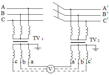 三相電壓互感器低壓側試驗接線接線圖